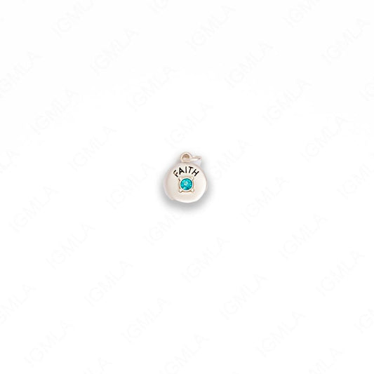 Zinc Alloy Teal Rhinestone Silver Plated Faith Coin Charm