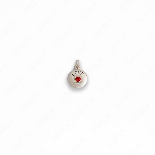 Zinc Alloy Red Rhinestone Silver Plated Love Coin Charm