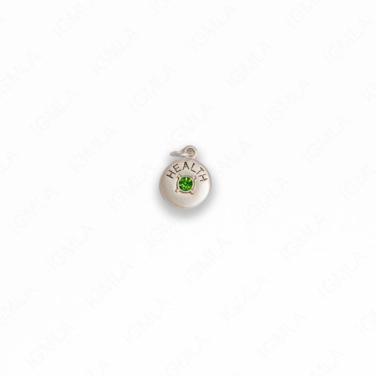 Zinc Alloy Green Rhinestone Silver Plated Health Coin Charm