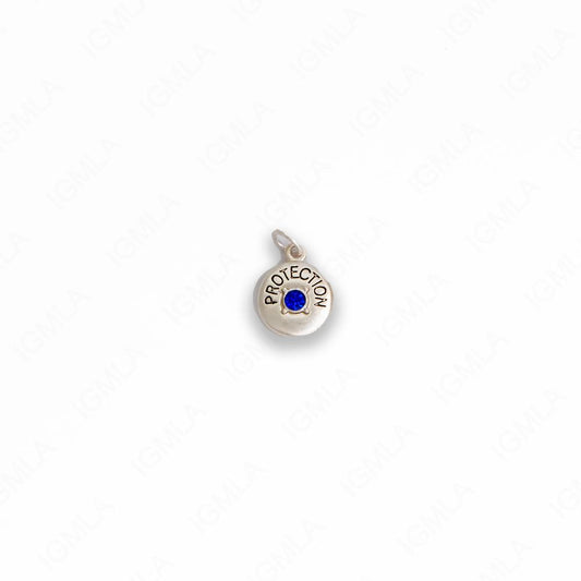 Zinc Alloy Blue Rhinestone Silver Plated Protection Coin Charm