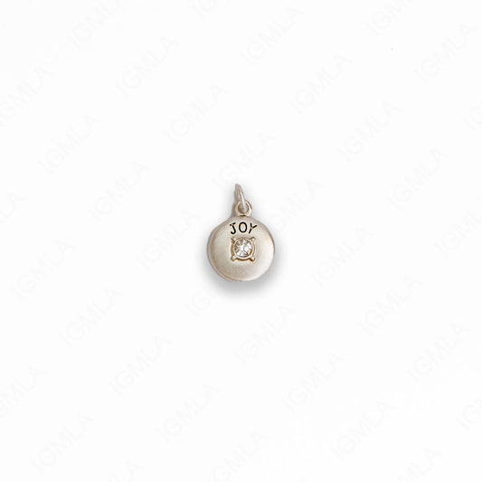 Zinc Alloy Clear Rhinestone Silver Plated Joy Coin Charm