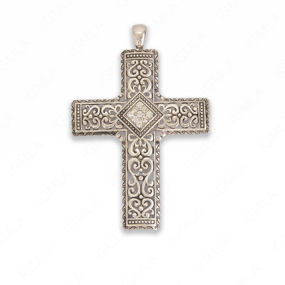Large Zinc Alloy Clear Rhinestone Silver Burnished Plated Cross Pendants