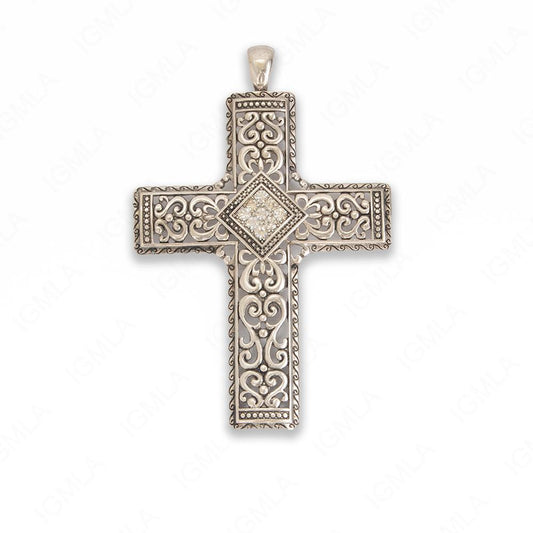 Large Zinc Alloy Clear Rhinestone Silver Burnished Plated Cross Pendants