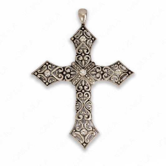 Large Zinc Alloy Clear Rhinestone Silver Burnished Plated Cross Pendants