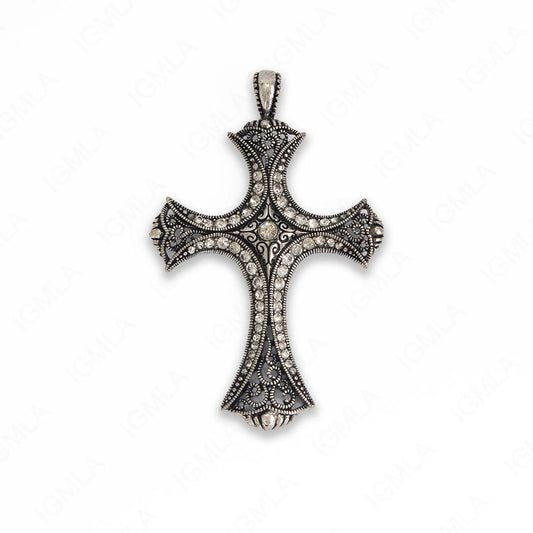Large Zinc Alloy Clear Rhinestone Silver Burnished Plated Cross Pendants