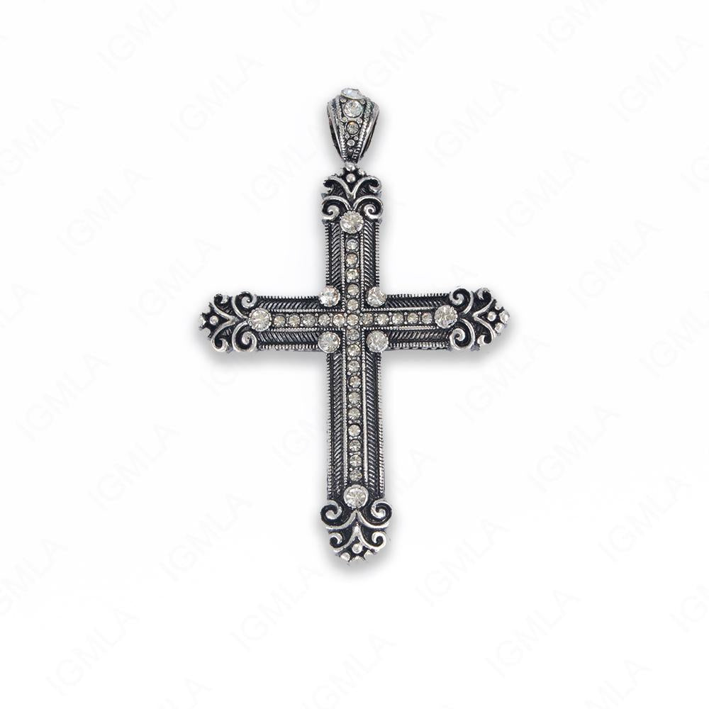 Large Zinc Alloy Clear Rhinestone Silver Burnished Plated Cross Pendants
