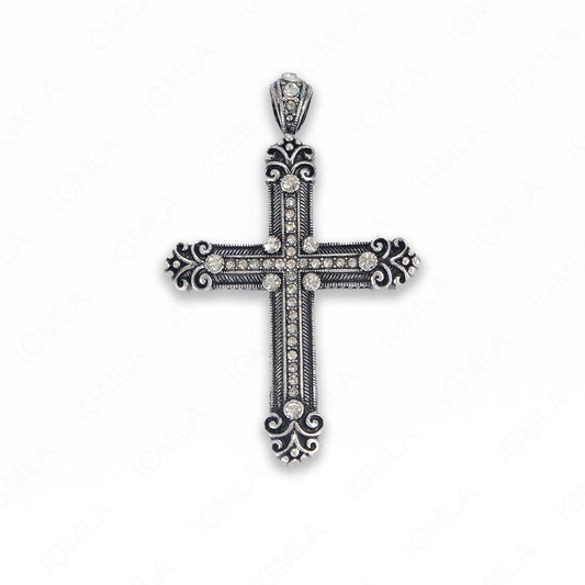 Large Zinc Alloy Clear Rhinestone Silver Burnished Plated Cross Pendants
