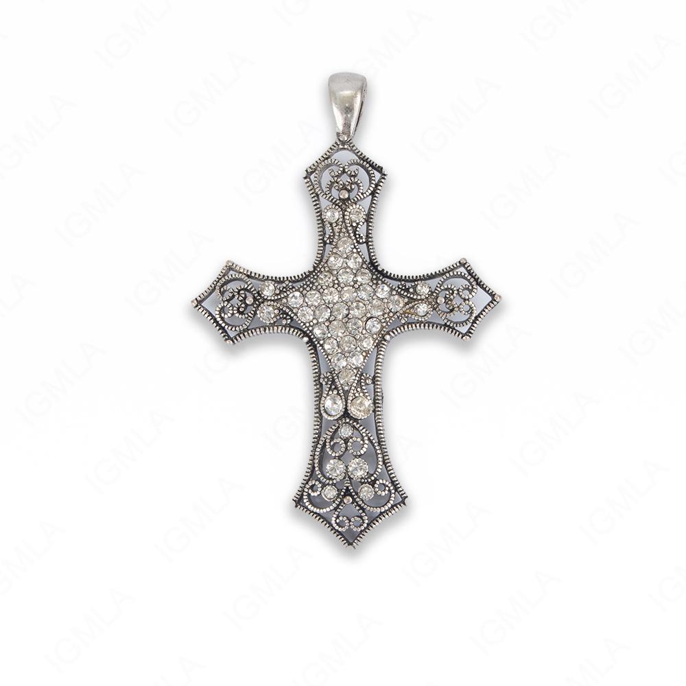 Large Zinc Alloy Clear Rhinestone Silver Burnished Plated Cross Pendants