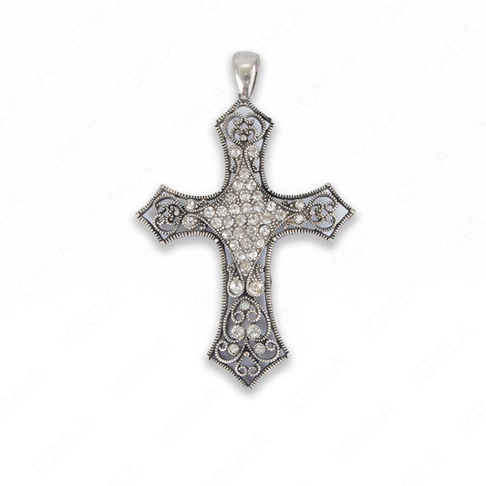 Large Zinc Alloy Clear Rhinestone Silver Burnished Plated Cross Pendants