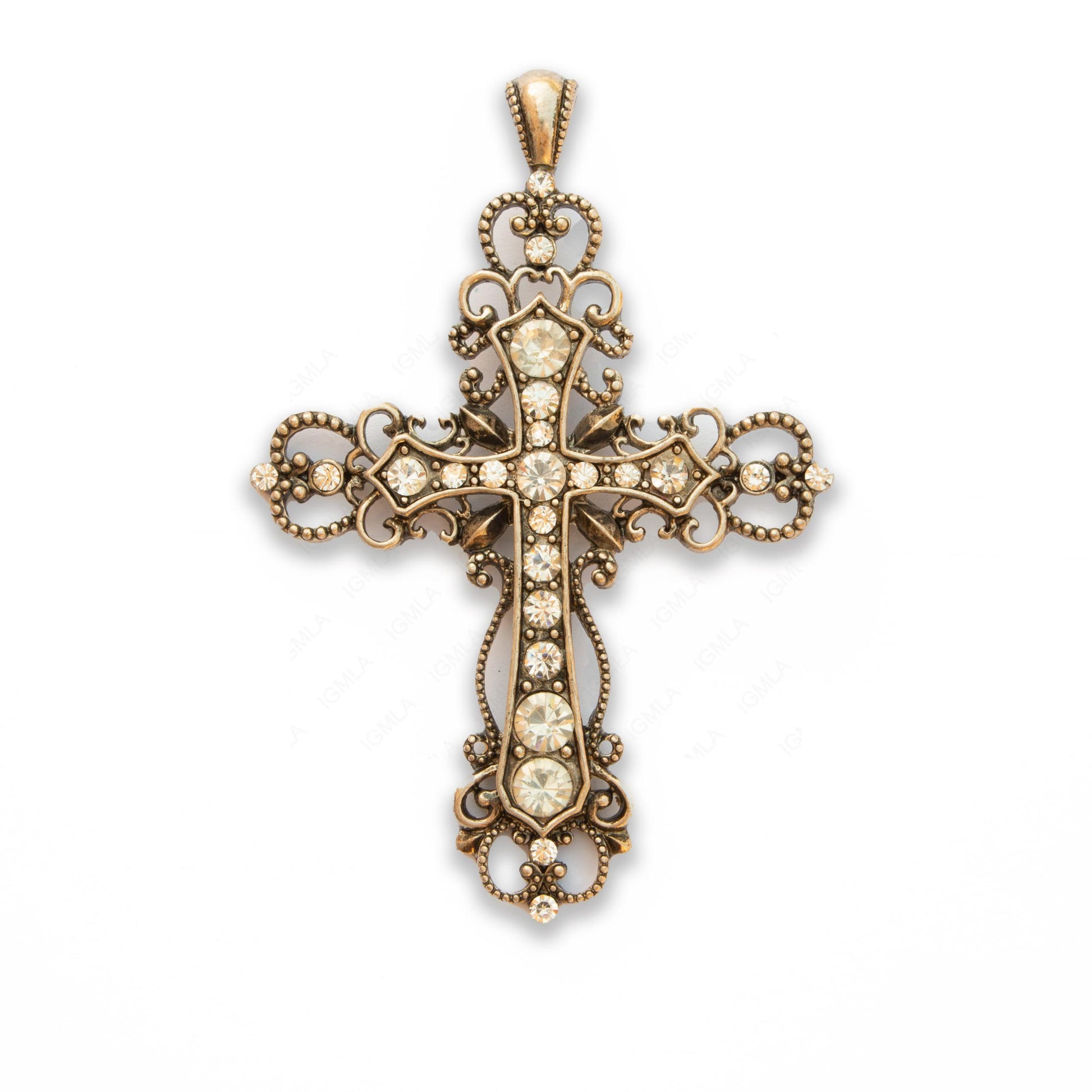 Large Zinc Alloy Clear Rhinestone Silver Burnished Plated Cross Pendants