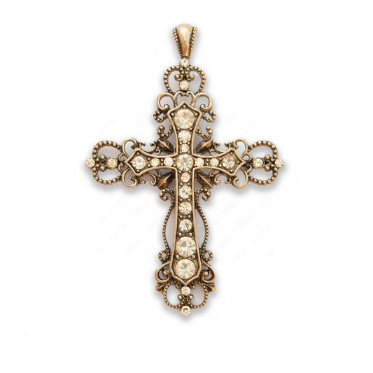 Large Zinc Alloy Clear Rhinestone Silver Burnished Plated Cross Pendants