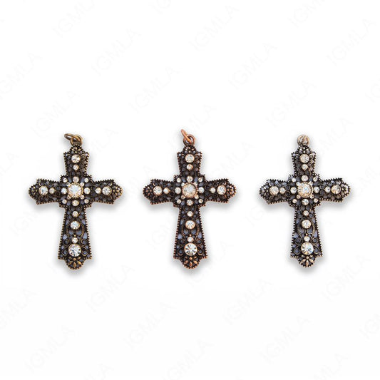 Zinc Alloy Gold, Silver, Copper Burnished W Rhinestone Cross Pendants