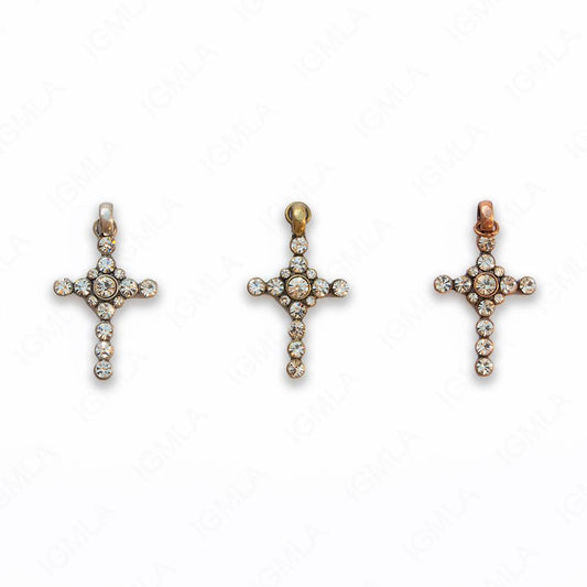 Zinc Alloy Gold, Silver, Copper Burnished W Rhinestone Cross Pendants