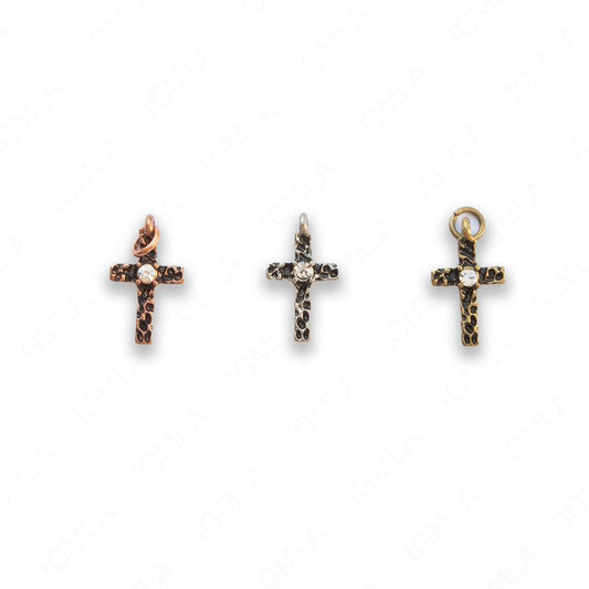 Zinc Alloy Gold, Silver, Copper Burnished W Rhinestone Cross Pendants