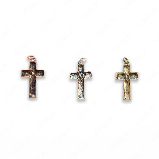 Zinc Alloy Gold, Silver, Copper Burnished W Rhinestone Cross Pendants