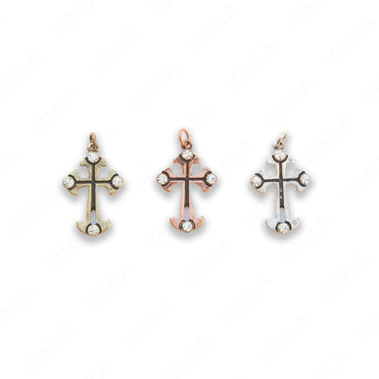 Zinc Alloy Gold, Silver, Copper Burnished W Rhinestone Cross Pendants