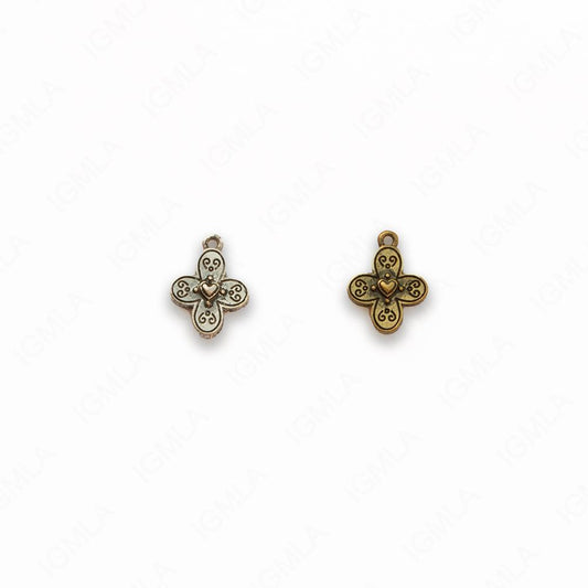 Gold, Silver Zinc Alloy Gold, Silver Burnished Cross Charm