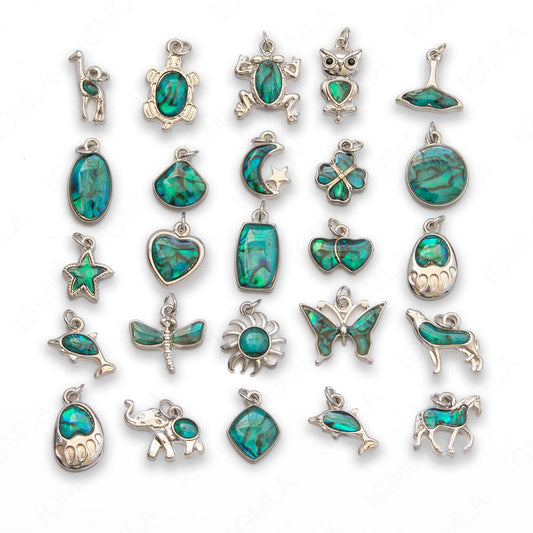 Zinc Alloy Paua Shell w O-Rings Rhodium 25 Styles in each bag 4 pc color Assorted Charms