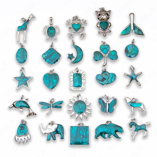 Zinc Alloy Paua Shell w O-Rings Rhodium 25 Styles in each bag 4 pc color Assorted Charms