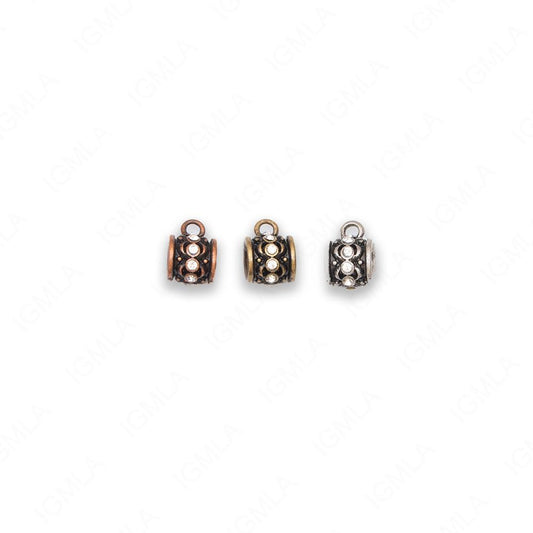 Small Zinc Alloy Gold, Silver, Copper Burnished W Rhinestone Barrel Pendants