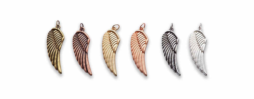 Large Zinc Alloy Matt Rose, Gold, Silver, Gold Plated, Burnish Gold, Silver, Copper Wing Pendants