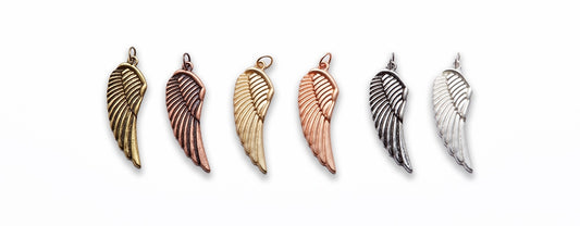 Large Zinc Alloy Matt Rose, Gold, Silver, Gold Plated, Burnish Gold, Silver, Copper Wing Pendants