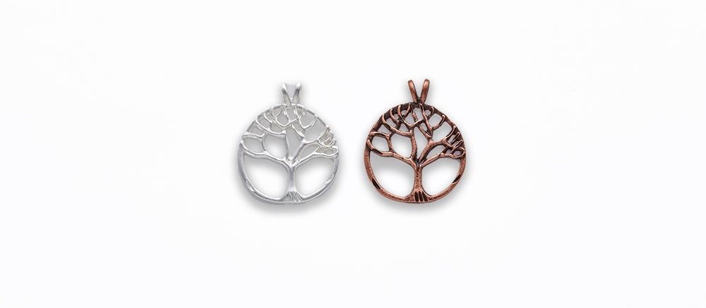 Large Zinc Alloy Burnish Copper, Matt Silver Tree Pendants