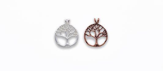 Large Zinc Alloy Burnish Copper, Matt Silver Tree Pendants