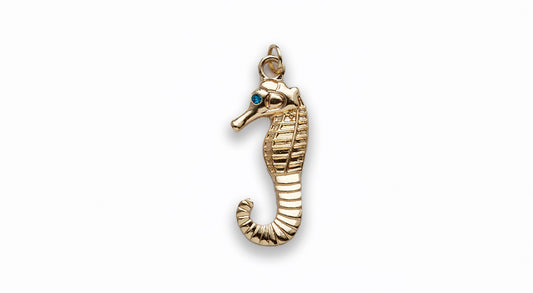 Zinc Alloy Gold w Teal Eye Rhinestone Sea Horse Pendants
