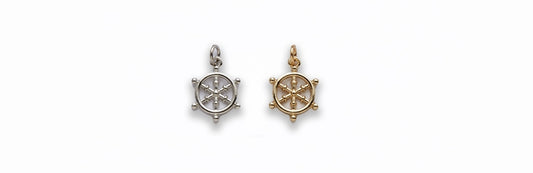 Small Zinc Alloy Gold, Rhodium Plated Wheel Charm