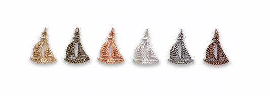 Zinc Alloy Matt Rose Gold, Silver Copper, Burnish Silver, Gold, Copper Sail Boat Charm