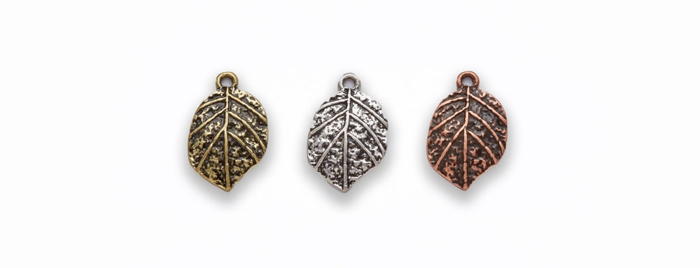 Large Zinc Alloy Burnish Gold Silver Copper Leaf Charm