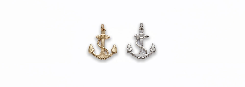Large Zinc Alloy Rhodium, Gold Plated Anchor Pendants
