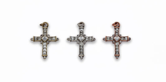 Zinc Alloy Burnish Gold, Silver, Copper w Rhinestone Cross Pendants