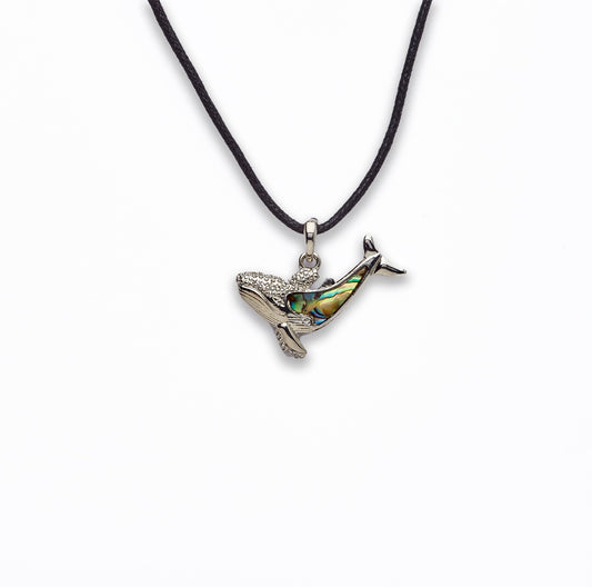 Zinc Alloy With Abalone Rhodium Plated w Black cord Whale Necklace