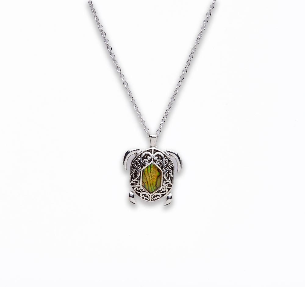 Zinc Alloy With Abalone Rhodium Plated w Black cord Swimming Turtle Necklace