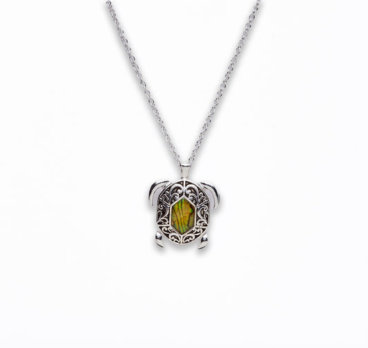 Zinc Alloy With Abalone Rhodium Plated w Black cord Swimming Turtle Necklace