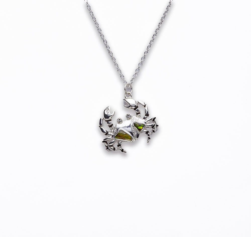 Zinc Alloy With Abalone Rhodium Plated w Black cord Crab Necklace