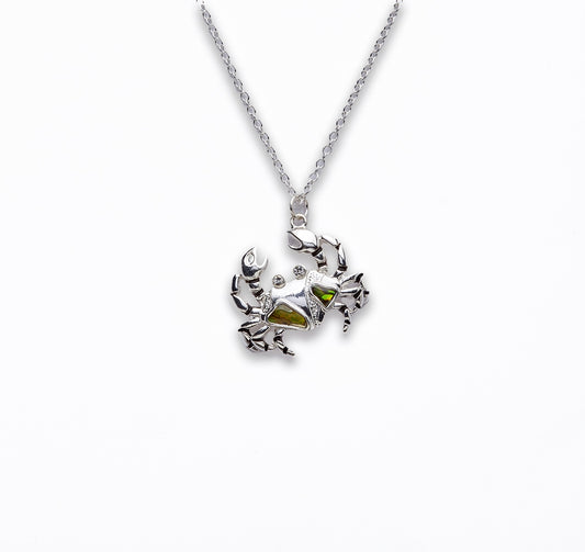 Zinc Alloy With Abalone Rhodium Plated w Black cord Crab Necklace