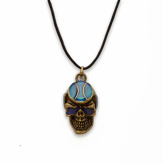 18 inch Zinc Alloy with Mood Stone Gold Burnished Tone Skull Necklace