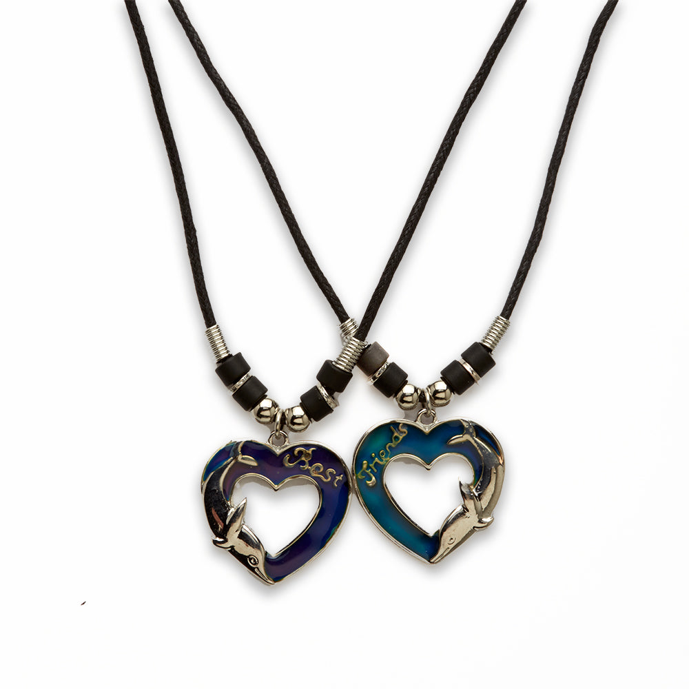 18 inch Zinc Alloy with Mood Stone Rhodium Heart Best Friend Necklace