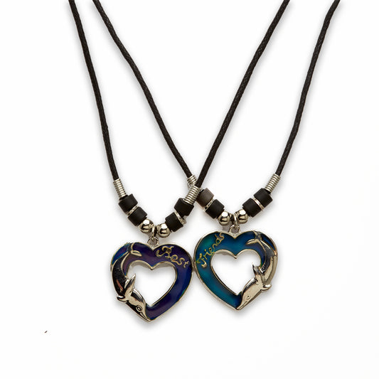 18 inch Zinc Alloy with Mood Stone Rhodium Heart Best Friend Necklace