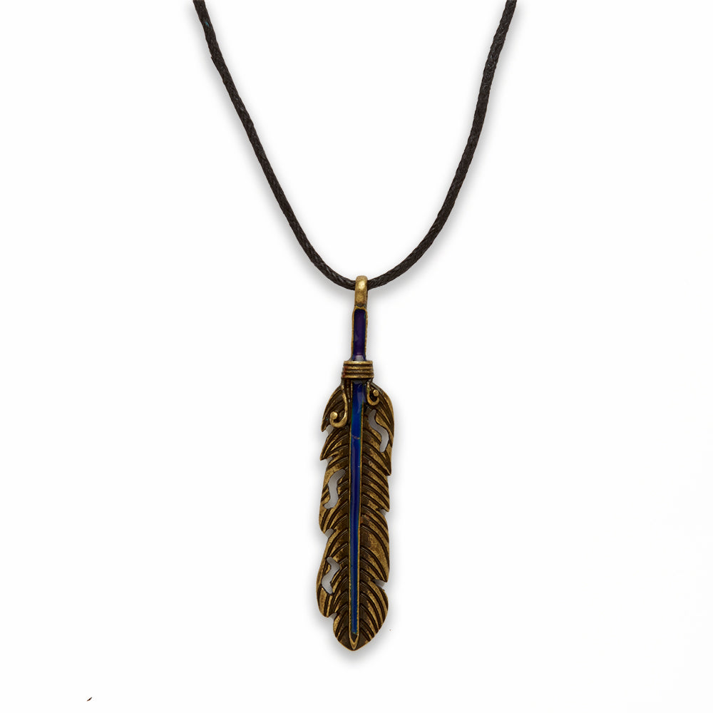 18 inch Zinc Alloy with Mood Stone Gold Burnished Tone Feather Necklace