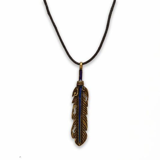 18 inch Zinc Alloy with Mood Stone Gold Burnished Tone Feather Necklace