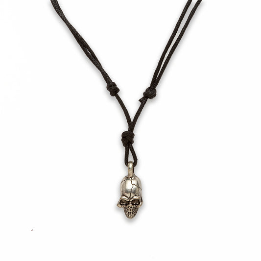 18 inch Zinc Alloy Silver Burnished Tone Skull Necklace