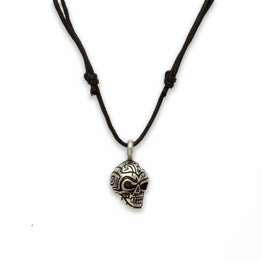 18 inch Zinc Alloy Silver Burnished Tone Skull Necklace