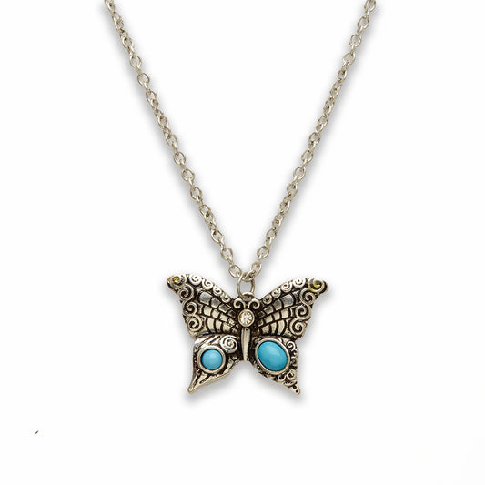 18 inch Zinc Alloy Rhodium Butterfly Necklace