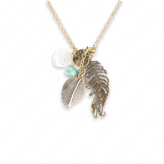 18 inch Zinc Alloy Burnish Gold Tone Leaf Charm Necklace