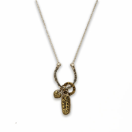 18 inch Zinc Alloy Burnish Gold, Silver Tone Horse Shoe Charm Necklace