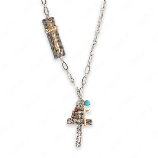 18 inch Zinc Alloy Burnish Gold, Silver, Copper Tone Assorted Charms Necklace